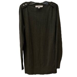 LOFT Boat Neck Button Tunic Sweater w/ Long Sleeve in Dark Olive Size L -- NWT